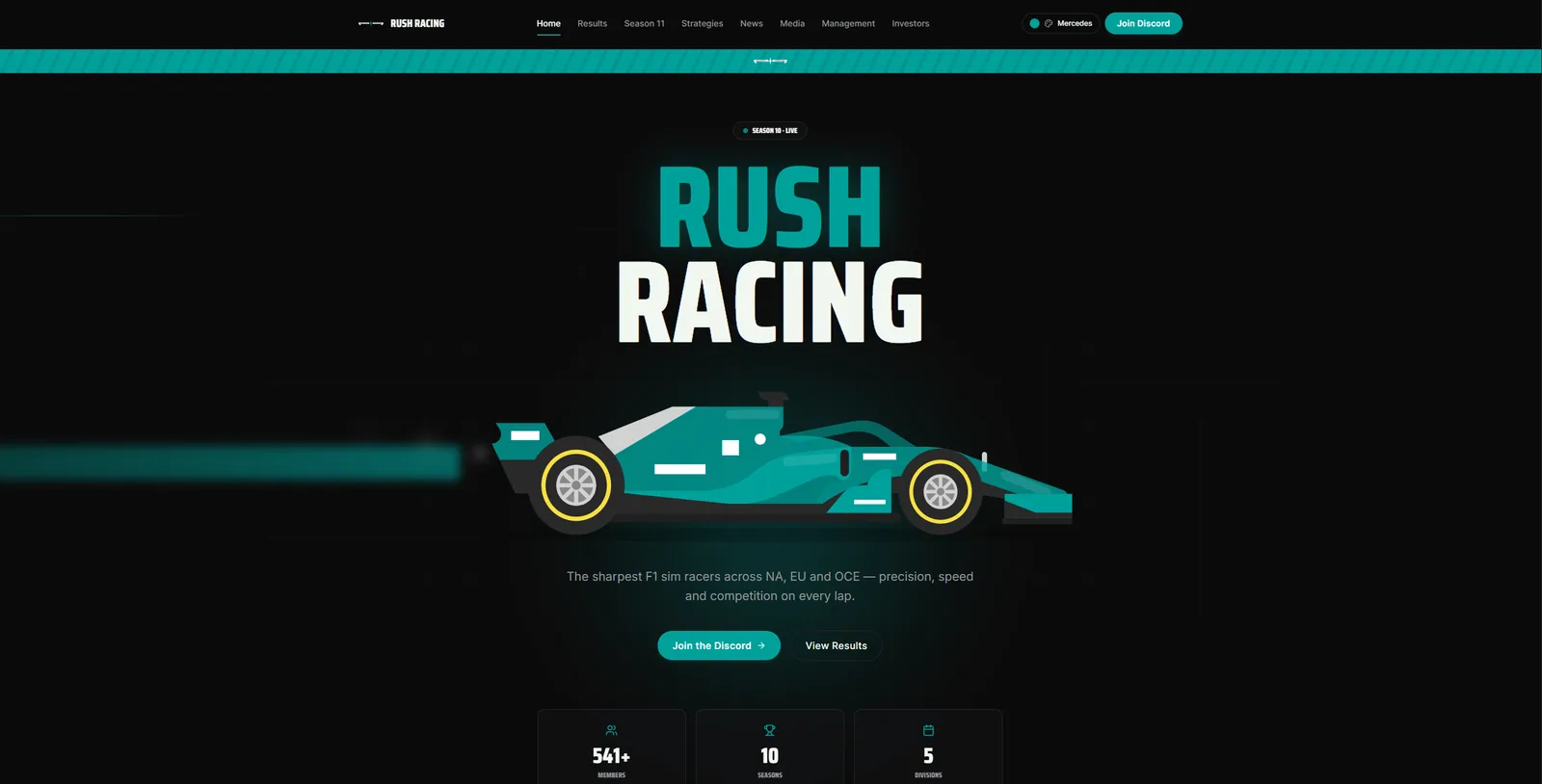Rush Racing League website developed by Krapton