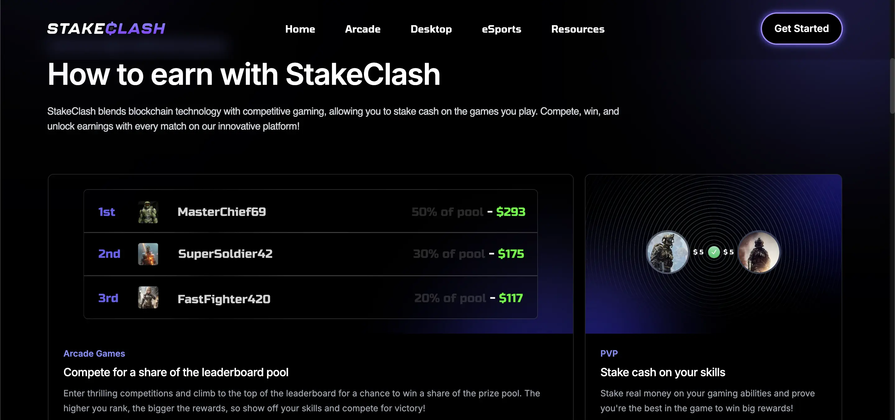 StakeClash gaming platform interface developed by Krapton